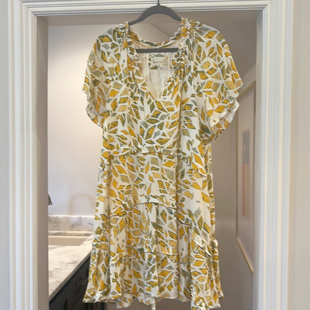 Anthropologie Yellow and Green Mini Dress